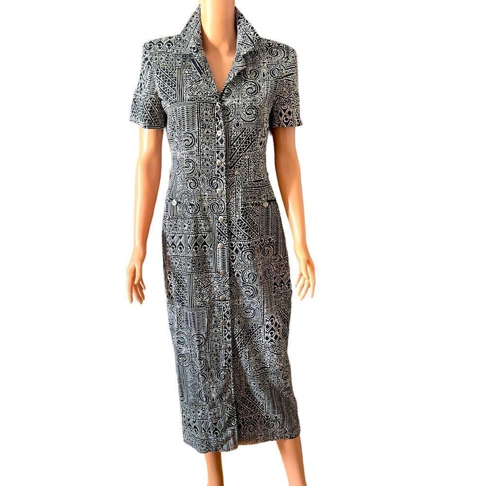 Positive Attitude Black Grayish Printed Button Down Dress Size 6